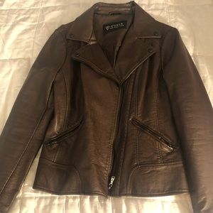 Brown Faux Leather Coat. Medium